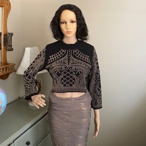Embellished long sleeves black crop top size L